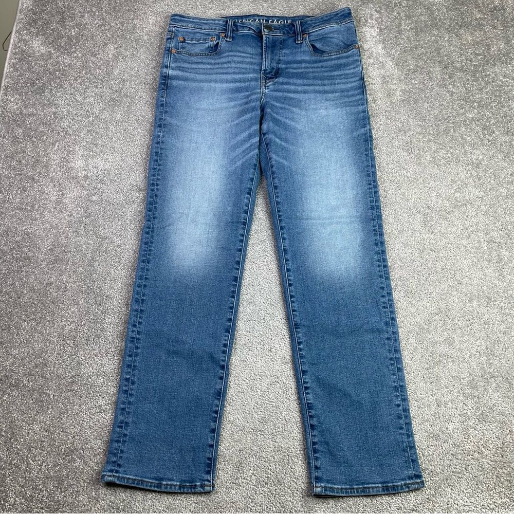 American Eagle Jeans Men's 32X30 Blue Original Straight Mid-Rise Dark Wash Denim